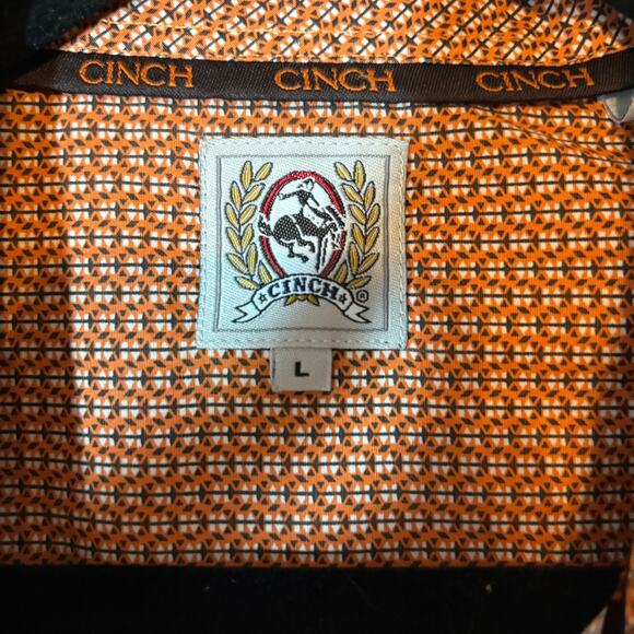 Cinch Button Down Shirt Mens Sz Large Long Sleeve Orange Brown Graphic Print - Picture 3 of 8